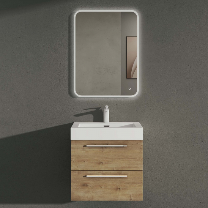 Set mobilier baie Quadratto02 cu lavoar compozit, MDF, 60 sau 90 cm, stejar, Soft Close, suspendat [6]