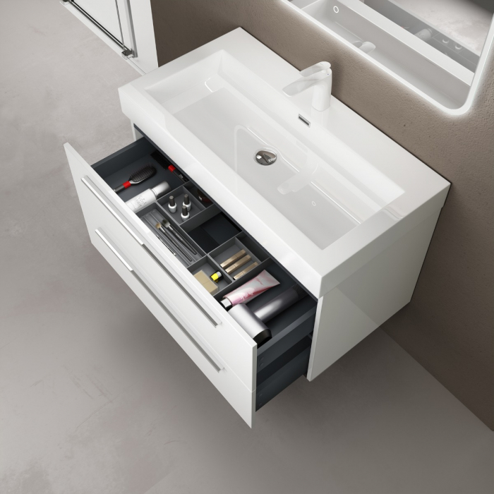 Set mobilier baie Quadratto02 cu lavoar compozit, MDF, 60 sau 90 cm, stejar, Soft Close, suspendat [12]