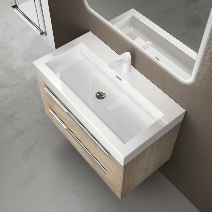 Set mobilier baie Quadratto02 cu lavoar compozit, MDF, 60 sau 90 cm, stejar, Soft Close, suspendat [10]