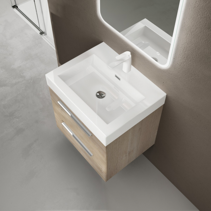 Set mobilier baie Quadratto02 cu lavoar compozit, MDF, 60 sau 90 cm, stejar, Soft Close, suspendat [8]