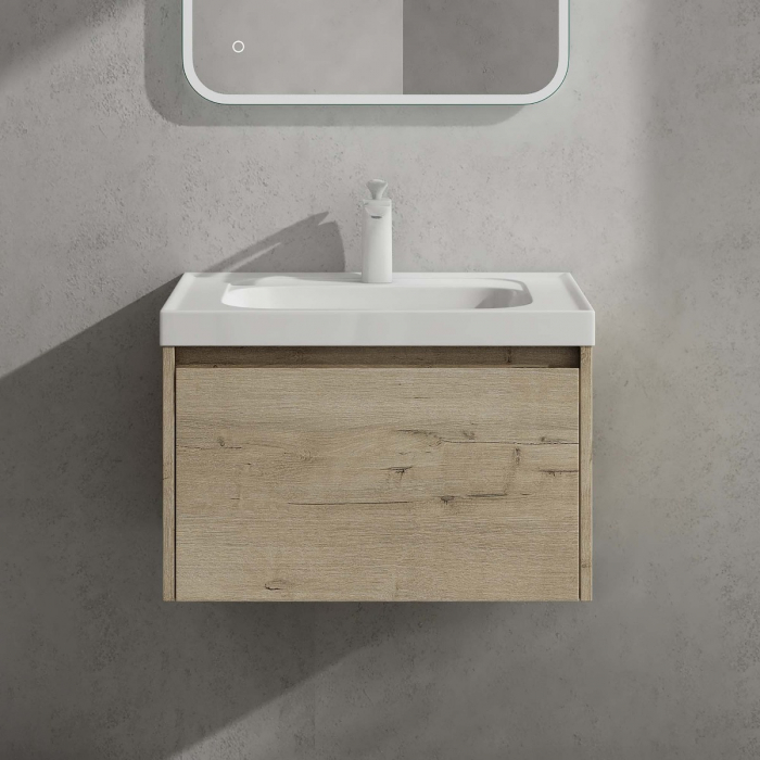 Set mobilier baie Salerno cu lavoar compozit, 60-80-100 cm, maro sau stejar, Soft Close, suspendat [3]