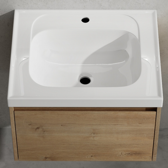 Set mobilier baie Salerno cu lavoar compozit, 60-80-100 cm, maro sau stejar, Soft Close, suspendat [8]