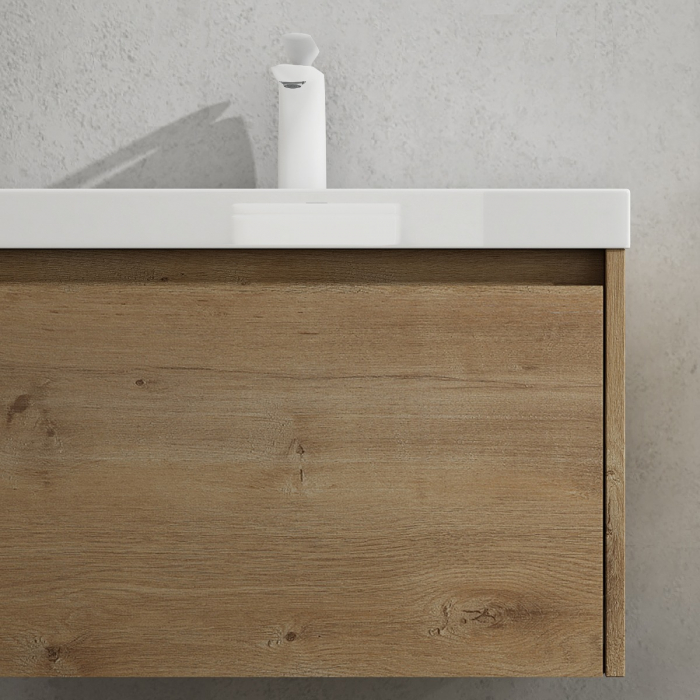 Set mobilier baie Salerno cu lavoar compozit, 60-80-100 cm, maro sau stejar, Soft Close, suspendat [5]