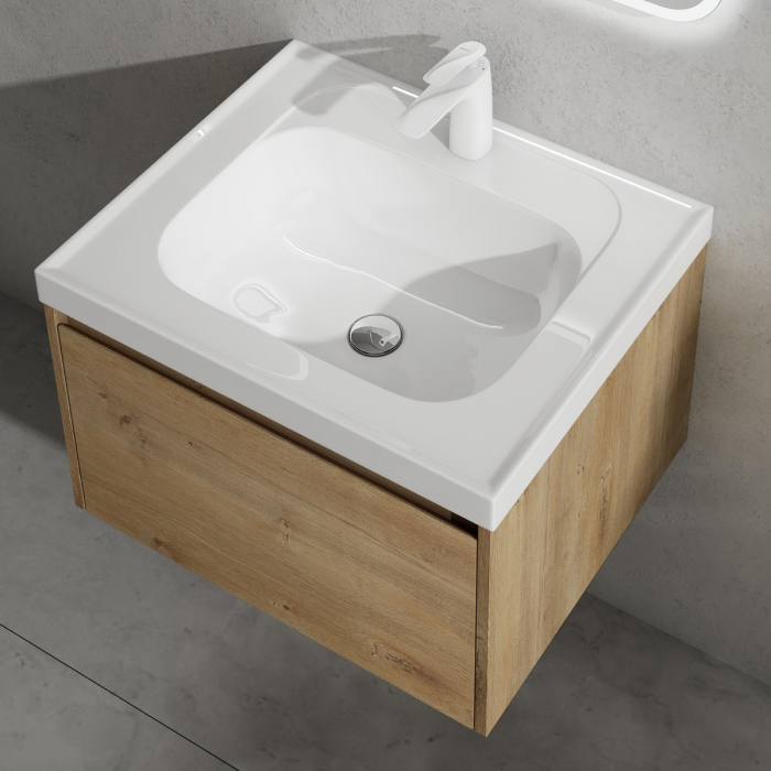 Set mobilier baie Salerno cu lavoar compozit, 60-80-100 cm, maro sau stejar, Soft Close, suspendat [11]