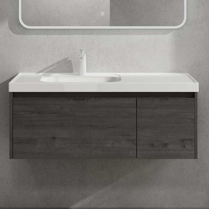 Set mobilier baie Salerno cu lavoar compozit, 60-80-100 cm, maro sau stejar, Soft Close, suspendat [4]