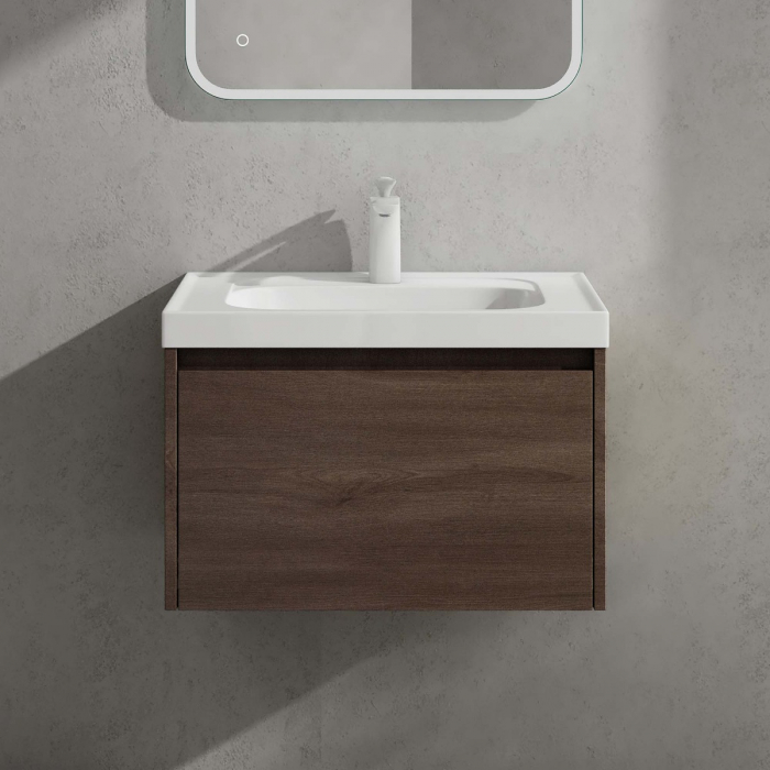 Set mobilier baie Salerno cu lavoar compozit, 60-80-100 cm, maro sau stejar, Soft Close, suspendat [2]