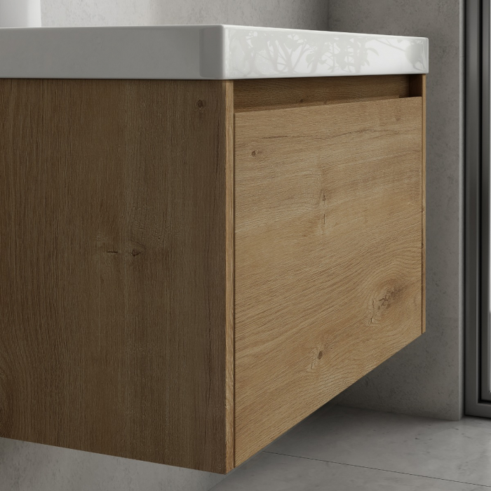 Set mobilier baie Salerno cu lavoar compozit, 60-80-100 cm, maro sau stejar, Soft Close, suspendat [6]