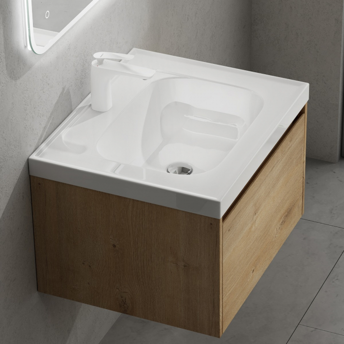 Set mobilier baie Salerno cu lavoar compozit, 60-80-100 cm, maro sau stejar, Soft Close, suspendat [10]