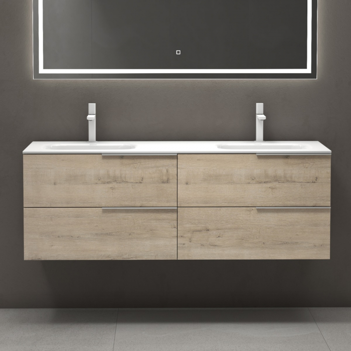 Set mobilier baie Vanessa cu lavoar dublu, compozit, 120 sau 144 cm, alb, antracit, stejar, cu sau fara oglinda LED, Soft Close, suspendat [9]