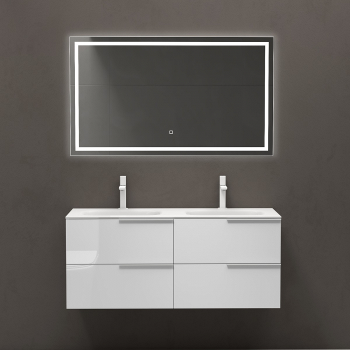 Set mobilier baie Vanessa cu lavoar dublu, compozit, 120 sau 144 cm, alb, antracit, stejar, cu sau fara oglinda LED, Soft Close, suspendat [3]