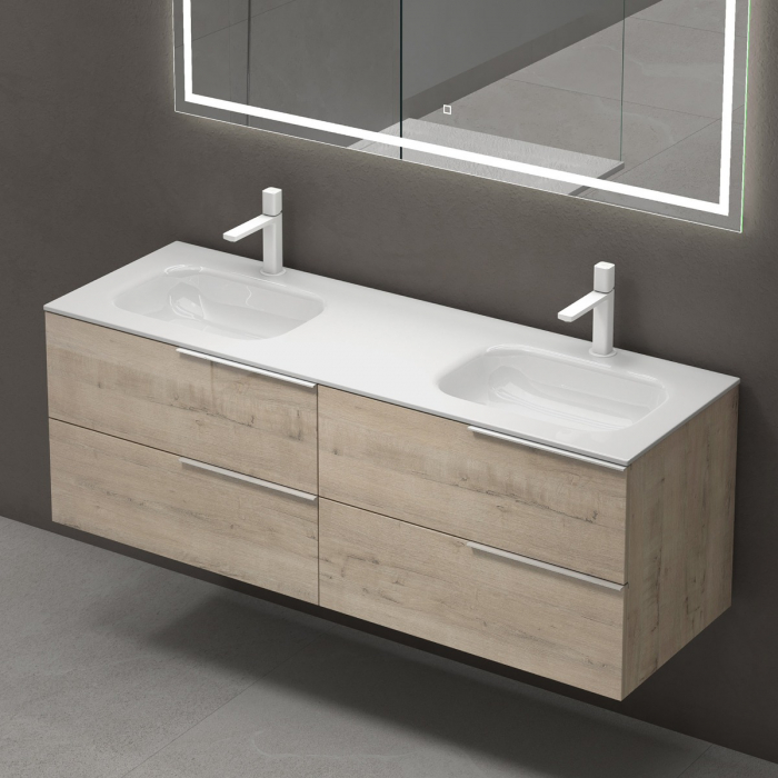 Set mobilier baie Vanessa cu lavoar dublu, compozit, 120 sau 144 cm, alb, antracit, stejar, cu sau fara oglinda LED, Soft Close, suspendat [7]