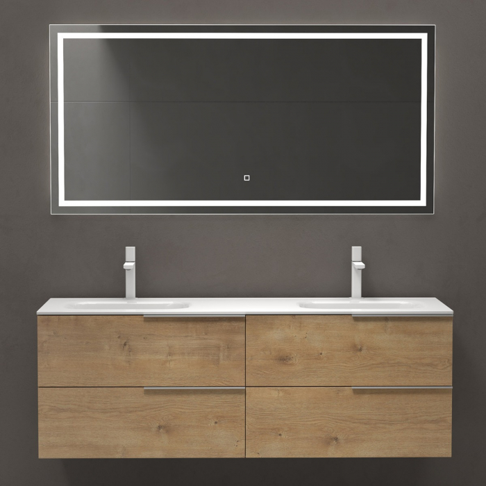 Set mobilier baie Vanessa cu lavoar dublu, compozit, 120 sau 144 cm, alb, antracit, stejar, cu sau fara oglinda LED, Soft Close, suspendat [2]