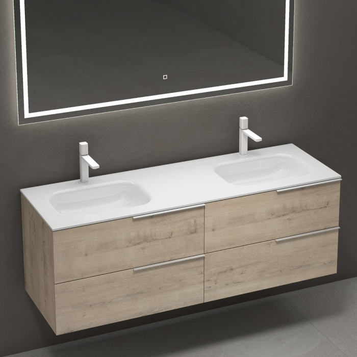 Set mobilier baie Vanessa cu lavoar dublu, compozit, 120 sau 144 cm, alb, antracit, stejar, cu sau fara oglinda LED, Soft Close, suspendat [8]