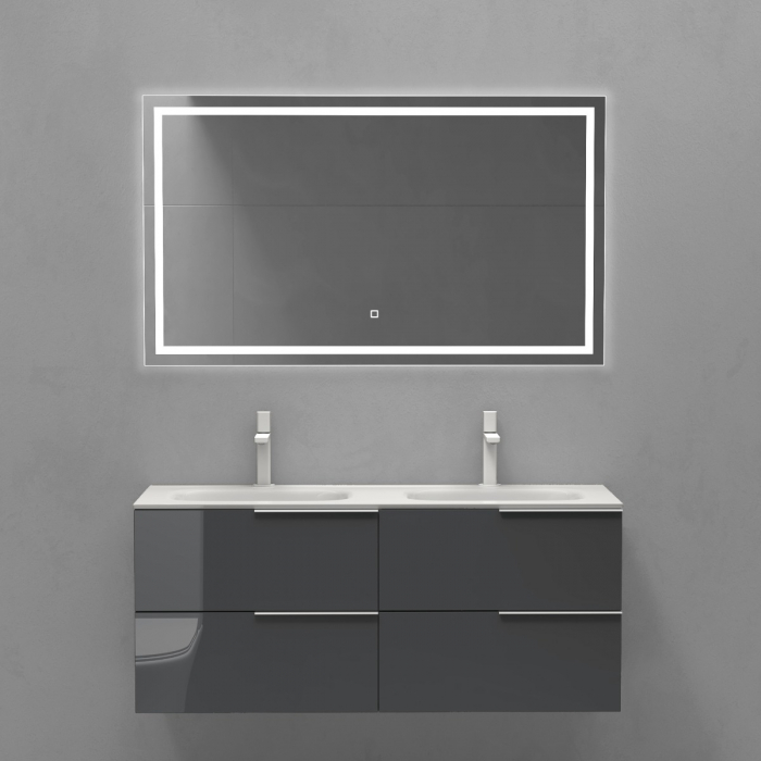 Set mobilier baie Vanessa cu lavoar dublu, compozit, 120 sau 144 cm, alb, antracit, stejar, cu sau fara oglinda LED, Soft Close, suspendat [4]