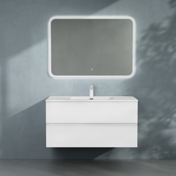 Set mobilier baie Verona cu lavoar compozit, 60-80-100 cm, cu sau fara oglinda LED, alb sau stejar, Soft Close, suspendat [3]