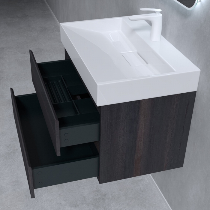 Set mobilier baie Verona Vulcan cu lavoar compozit, 60-70-100 cm, cu sau fara oglinda LED, Soft Close, suspendat [4]