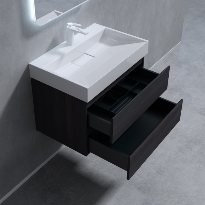 Set mobilier baie Verona Vulcan cu lavoar compozit, 60-70-100 cm, cu sau fara oglinda LED, Soft Close, suspendat [3]
