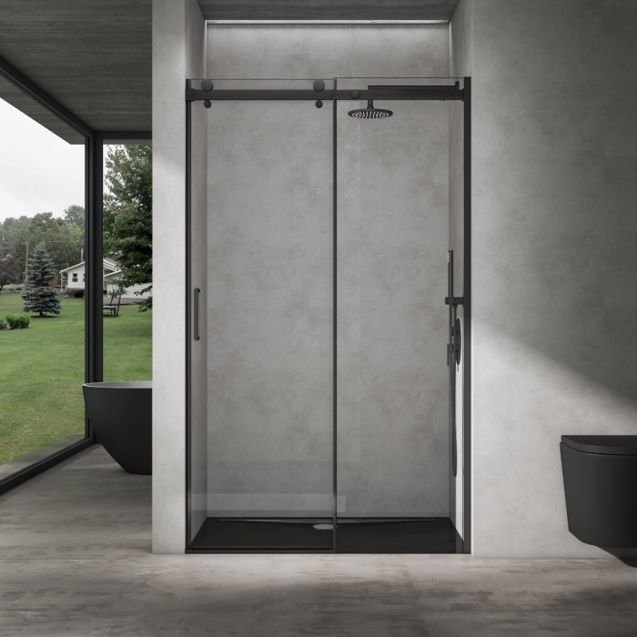 Usa dus Astra 19K, 100-150 cm, negru, glisanta, sticla securizata 8 mm transparenta [2]