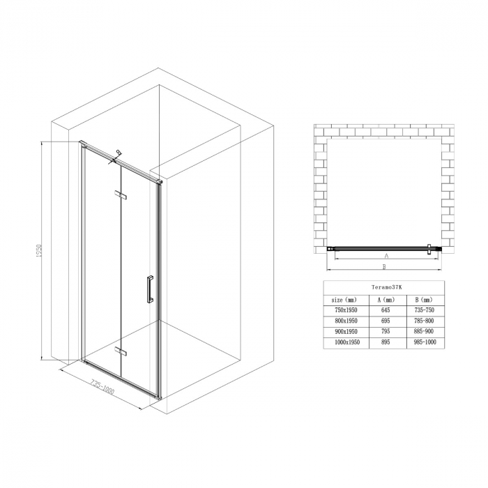 Usa dus Astra 37K, 75-100 cm, crom, pliabila, sticla securizata 8 mm transparenta [8]