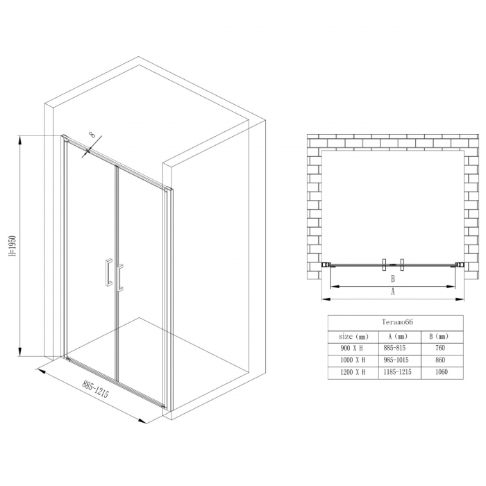 Usa dus Astra 66K, 90-120 cm, crom sau negru, batanta, sticla securizata 8 mm transparenta [9]