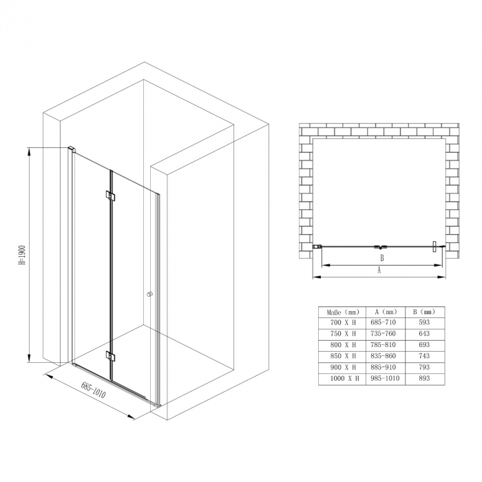 Usa dus Astra T26, 70-100 cm, crom, pliabila, stanga sau dreapta, sticla securizata 6 mm transparenta [12]