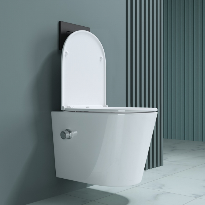 Vas WC Astra-601 cu functie bideu suspendabil, Rimless, scaun detașabil cu Softclose, alb [2]