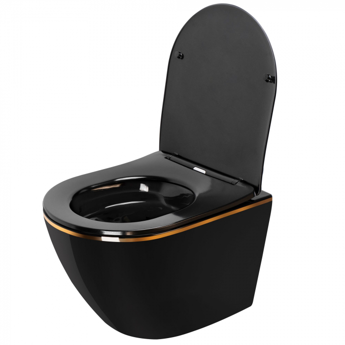 Vas WC CARLO Mini Rimless Duroplast Flat Black Gold Edge [3]