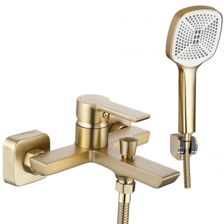 Baterii Cadă - Baterie cada Argus Gold Brush, montaj pe perete, alama, auriu, perlator aer