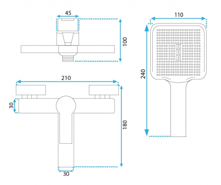 Baterie cada Argus Gold Brush, montaj pe perete, alama, auriu, perlator aer [5]