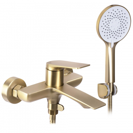 Baterii Cadă - Baterie cada Avalon Bursh Gold, montaj pe perete, alama, auriu, perlator aer