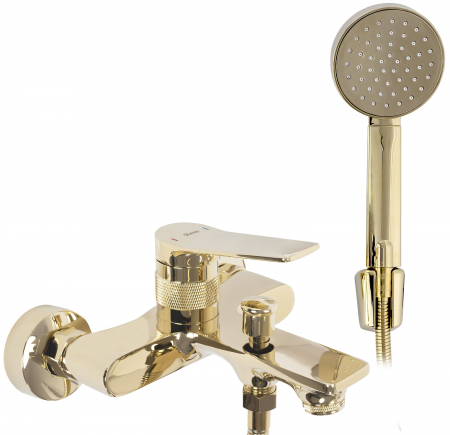 Baterii Cadă - Baterie cada Viral Gold, montaj pe perete, alama, auriu, perlator aer