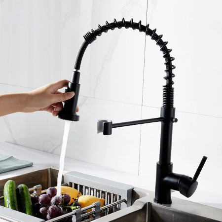 Baterie de bucătărie Spring negru black Dus flexibil [5]