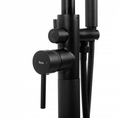 Baterie de podea Aras Black, montaj pe podea freestanding, alama, negru [3]