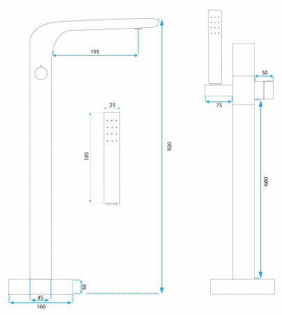 Baterie de podea Clark Brush Gold, montaj pe podea freestanding, alama, auriu [3]