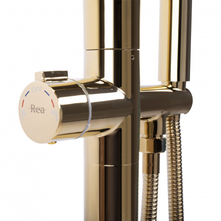 Baterie de podea Clark Gold, montaj pe podea freestanding, alama, auriu [2]