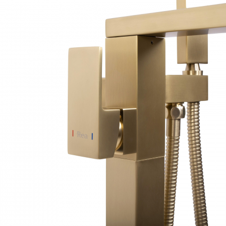 Baterie de podea Tery Gold Brush, montaj pe podea freestanding, alama, auriu [3]