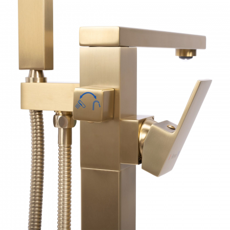 Baterie de podea Tery Gold Brush, montaj pe podea freestanding, alama, auriu [2]