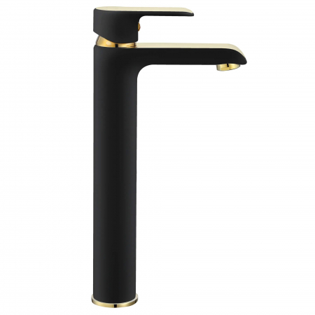 Baterie inalta lavoar Bloom Negru Auriu, montaj pe blat sau lavoar, alama, negru, perlator aer [2]
