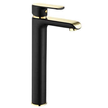 Baterii Lavoar - Baterie inalta lavoar Bloom Negru Auriu, montaj pe blat sau lavoar, alama, negru, perlator aer