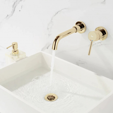 Baterie incastrata Lungo Gold Auriu + Box, montaj pe perete sau incastrat, alama, auriu, perlator aer [9]