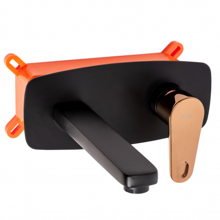 Baterii Lavoar - Baterie incastrata Mild Black Rose Gold + Box, montaj pe perete sau incastrat, alama, negru sau auriu, perlator aer