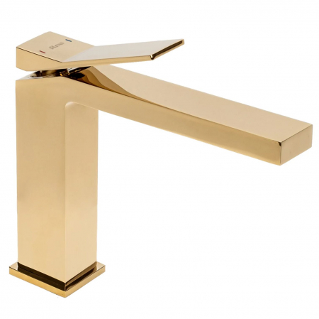 Baterie lavoar Duet Gold Low, montaj pe blat sau lavoar, alama, auriu, perlator aer [3]