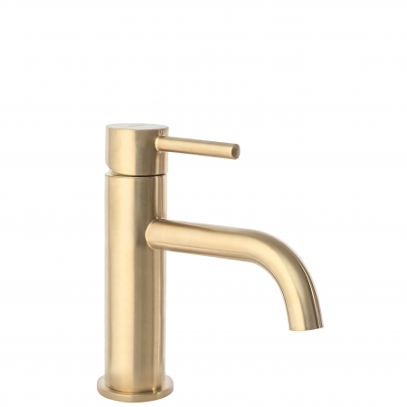 Baie - Baterie lavoar Lungo Gold Brush, montaj pe blat sau lavoar, alama, auriu, perlator aer