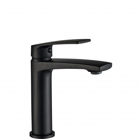 Baie - Baterie lavoar Luppo Negru inalta, montaj pe blat sau lavoar, alama, negru, perlator aer
