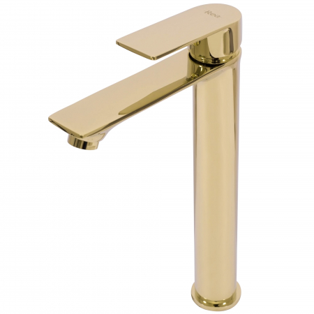 Baterie lavoar Mayson Gold inalta, montaj pe blat sau lavoar, alama, auriu, perlator aer [1]