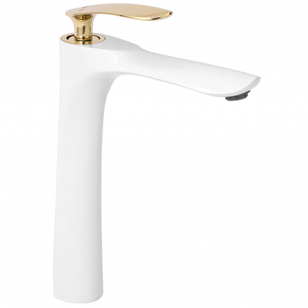 Baterii baie - Baterie lavoar Orbit White Gold High, montaj pe blat sau lavoar, alama, alb, perlator aer
