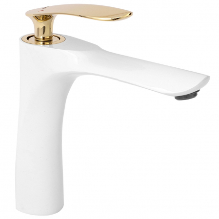 Baterie lavoar Orbit White Gold Low, montaj pe blat sau lavoar, alama, alb, perlator aer [1]