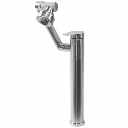 Baterie lavoar Paco Nickel Brush Inox High, montaj pe blat sau lavoar, alama, nichel, perlator aer [4]
