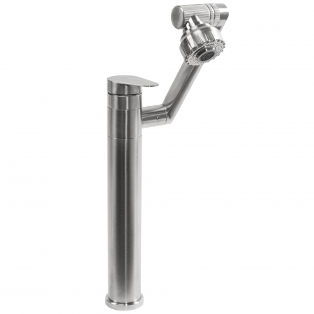 Baterii Lavoar - Baterie lavoar Paco Nickel Brush Inox High, montaj pe blat sau lavoar, alama, nichel, perlator aer
