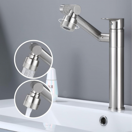 Baterie lavoar Paco Nickel Brush Inox High, montaj pe blat sau lavoar, alama, nichel, perlator aer [7]